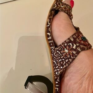 Embellished Women's Sandals gold architectural heel